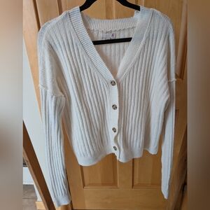 Cream Ribbed Button Up Cardigan